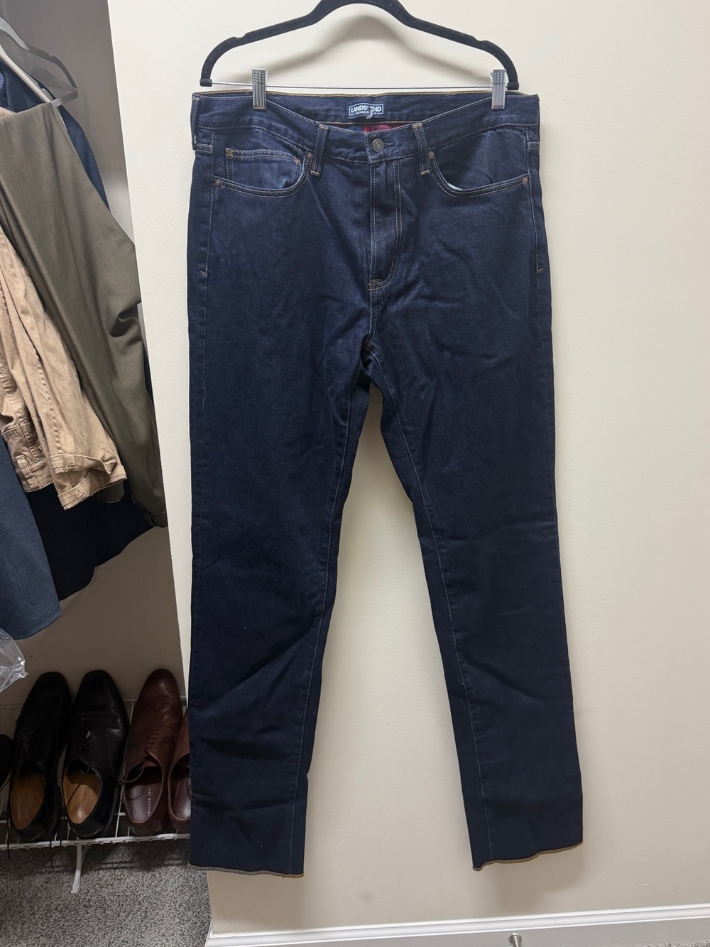 Lands' End Flannel Lined Slim Straight Dark Indigo Men’s Jeans